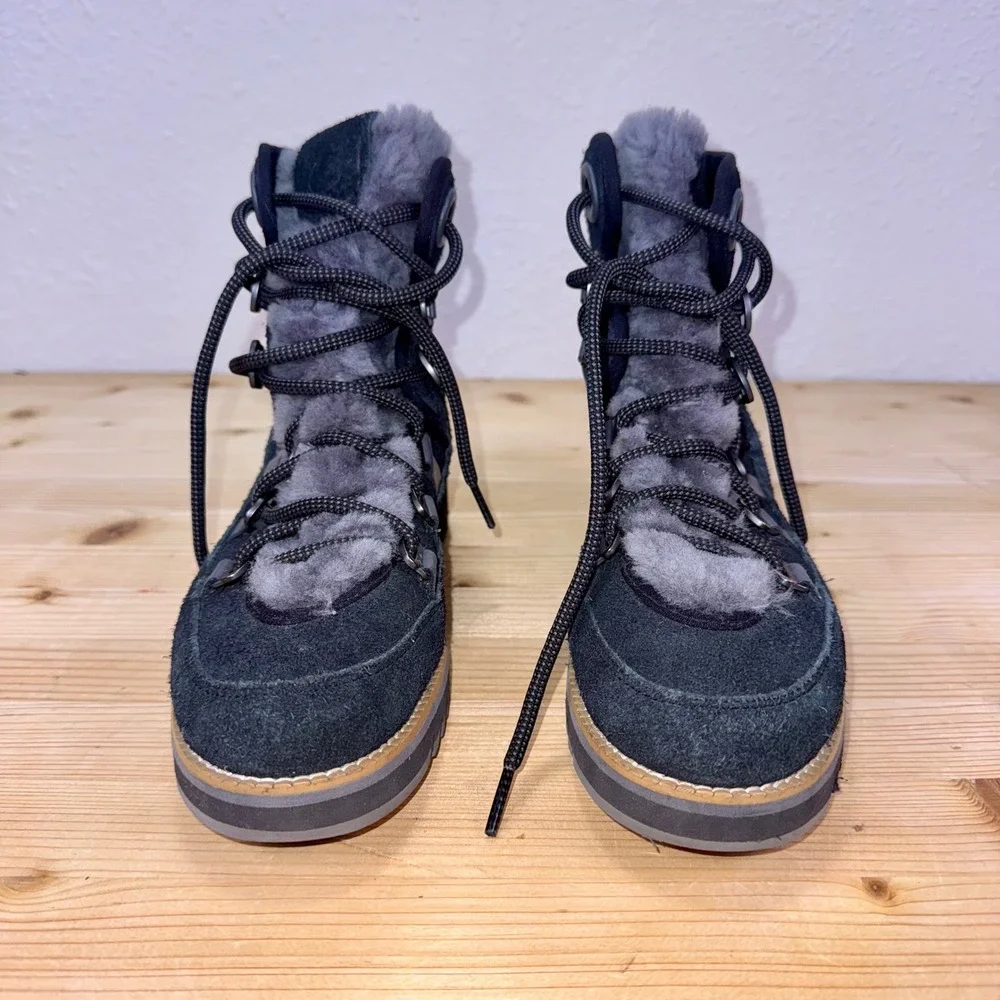Cole‎ Haan ZeroGrand Shearling Lined Suede Boots Black Women's 7.5B